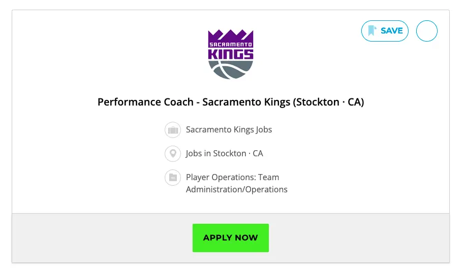 job posting for performance coach with sacramento kings